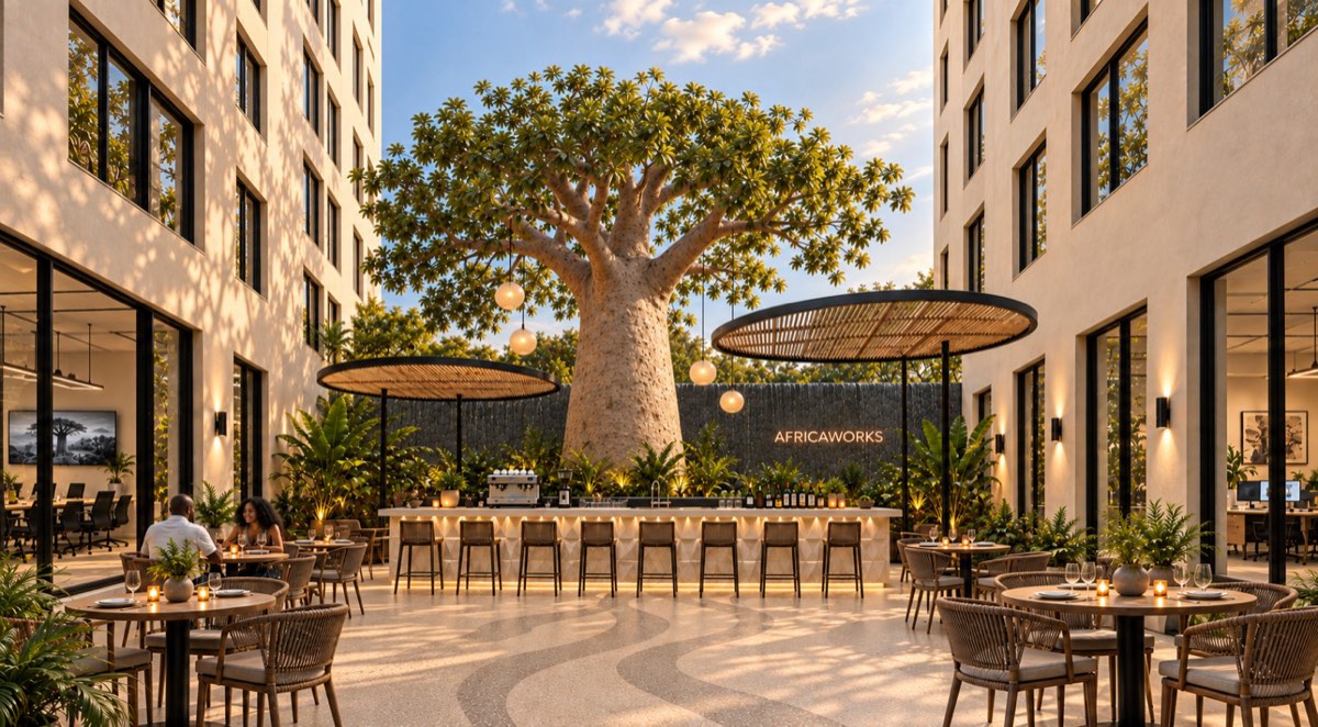 Courtyard of AfricaWorks Teranga Mermoz, architectural render